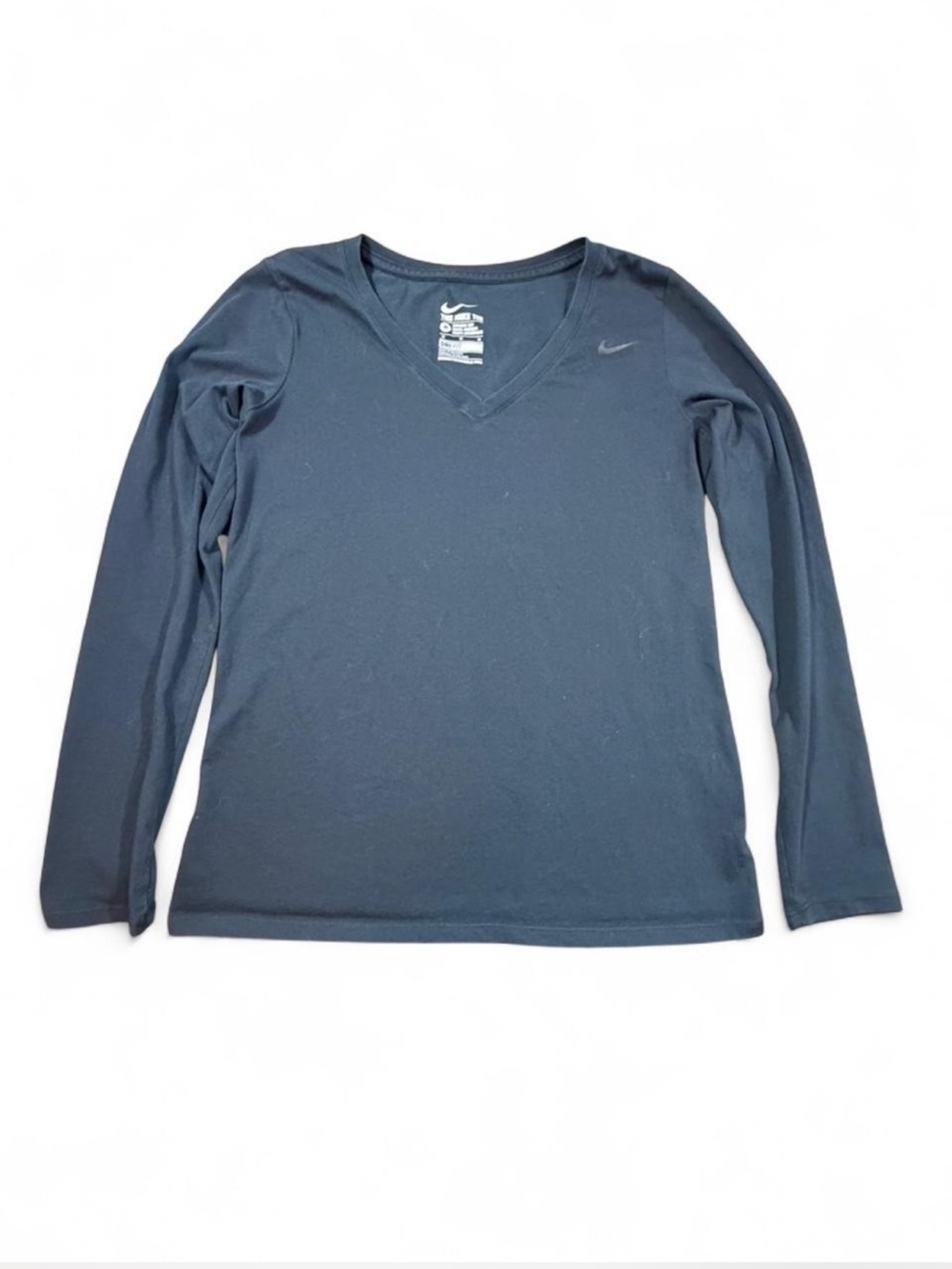 Nike Dri-FIT Long Sleeve V Neck Top Black Athletic Tee Medium